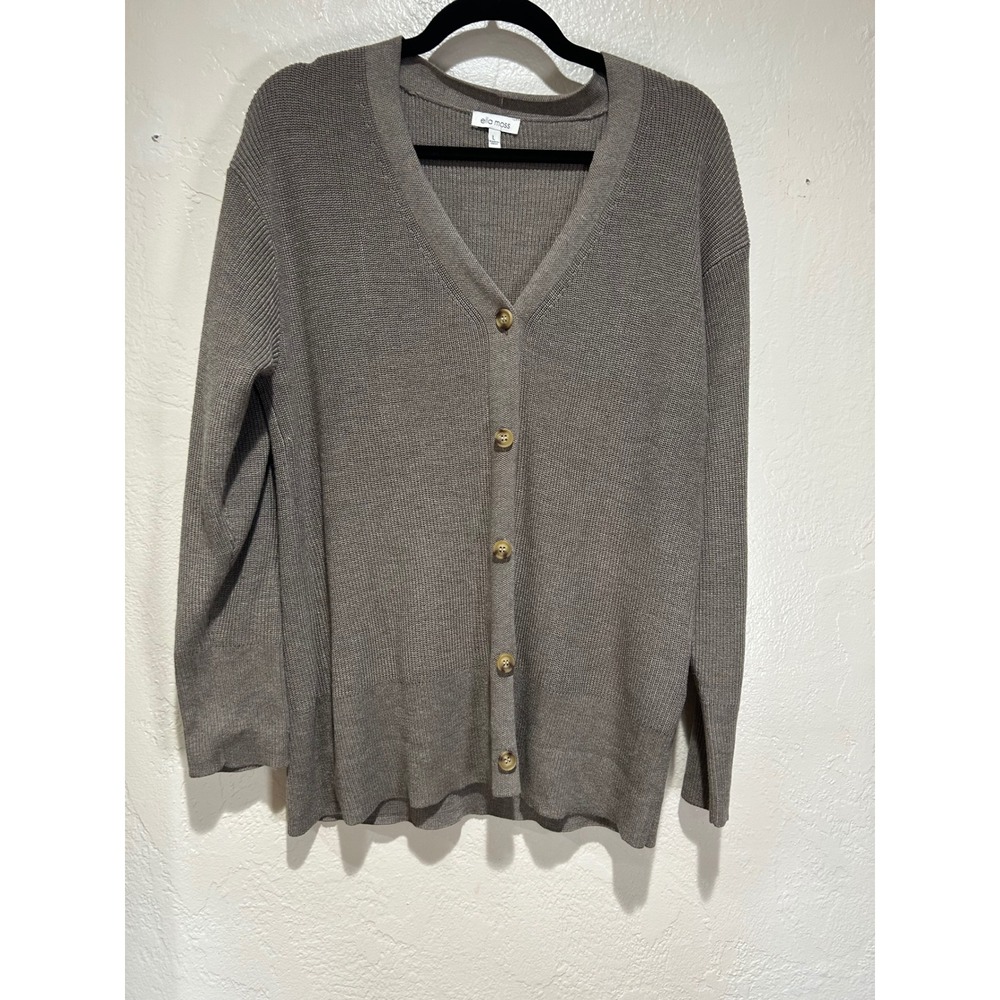 Ella Moss Womens Taupe‎ Brown Ribbed V-Neck Button Front Cardigan Sweater Large